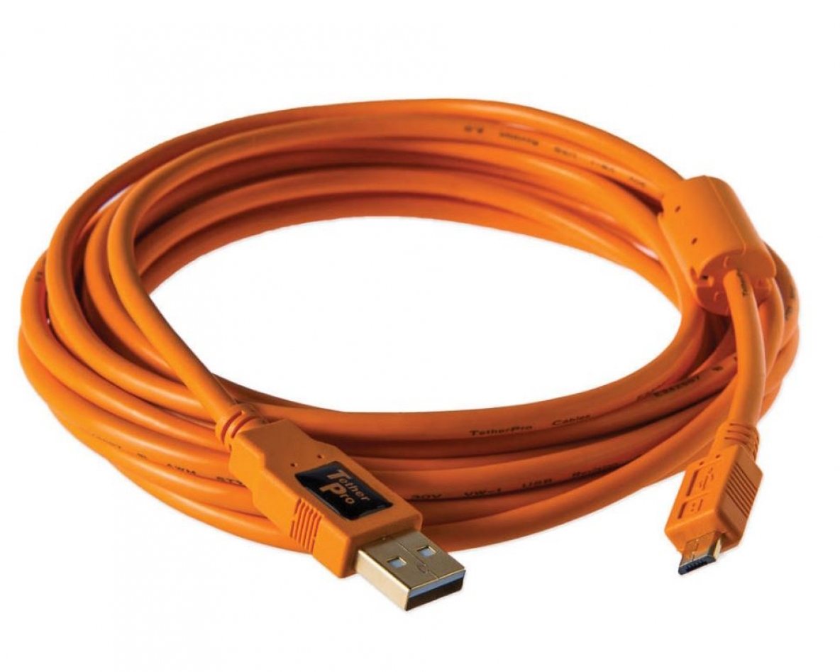 Tether Tools - TetherPro USB 2.0 A Male to Micro-B 5-pin 15' (4.6m) - Orange