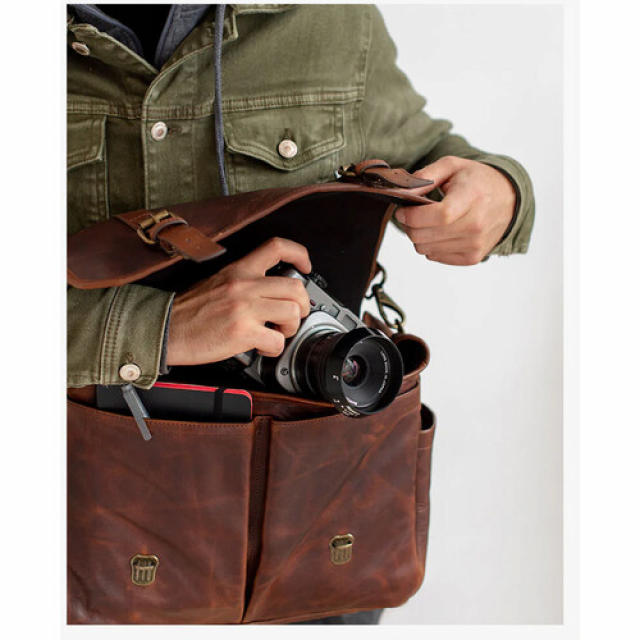 Bronkey Bronkey Roma Leather Camera Bag - Tanned, borsa messenger grande
