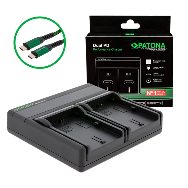 Patona Patona Caricabatteria Premium Charger per LP-E6 incluso cavo Usb-C