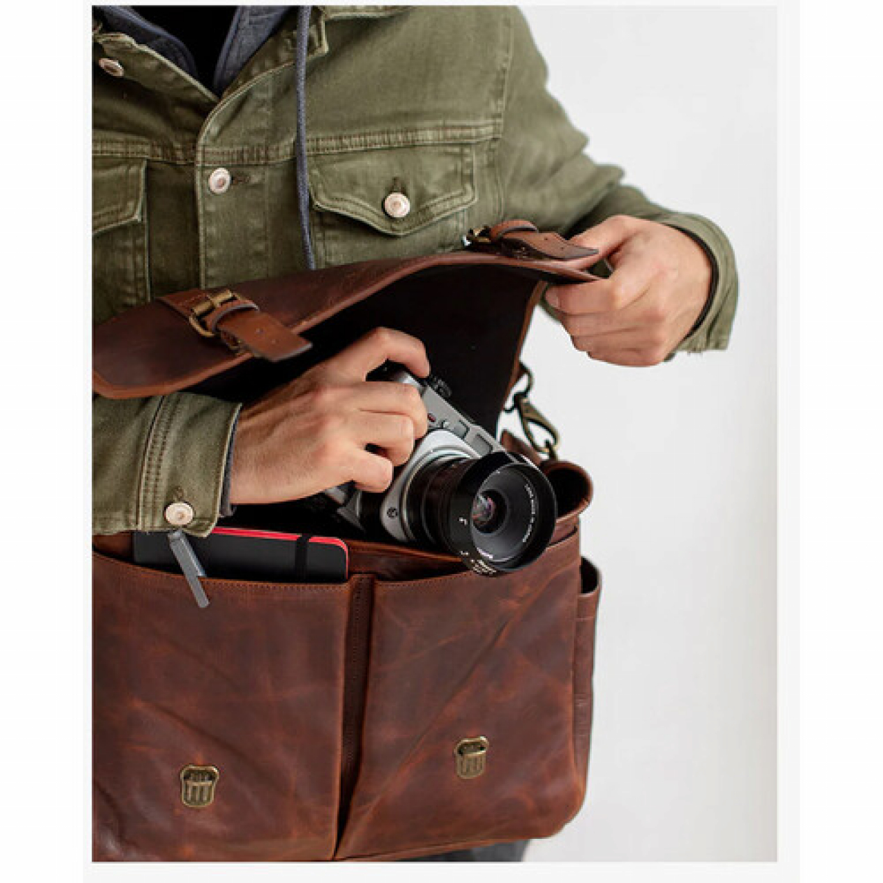 Bronkey Bronkey Roma Leather Camera Bag - Tanned, borsa messenger grande